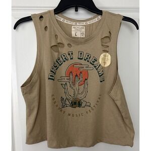 Recycled Threads Desert Dreams Music Festival Beige Crop Top Women's Size LARGE